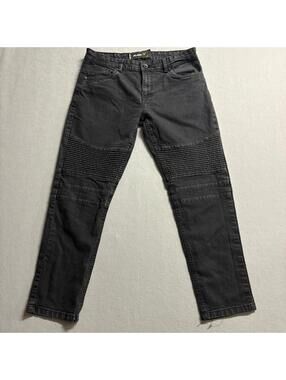 Raw X Moto Jeans Mens 34x30 Black Denim Biker Ribbed Panel Stretch Slim Fit